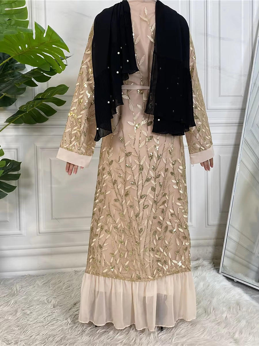 Ramadan Arab Embroidery Chiffon Hijab Open Dubai Abaya Kimono Muslim Fashion Turkey Kaftan Women Dress Caftan Islamic Clothing