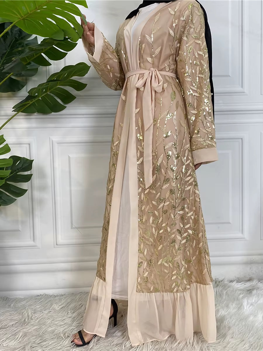 Ramadan Arab Embroidery Chiffon Hijab Open Dubai Abaya Kimono Muslim Fashion Turkey Kaftan Women Dress Caftan Islamic Clothing