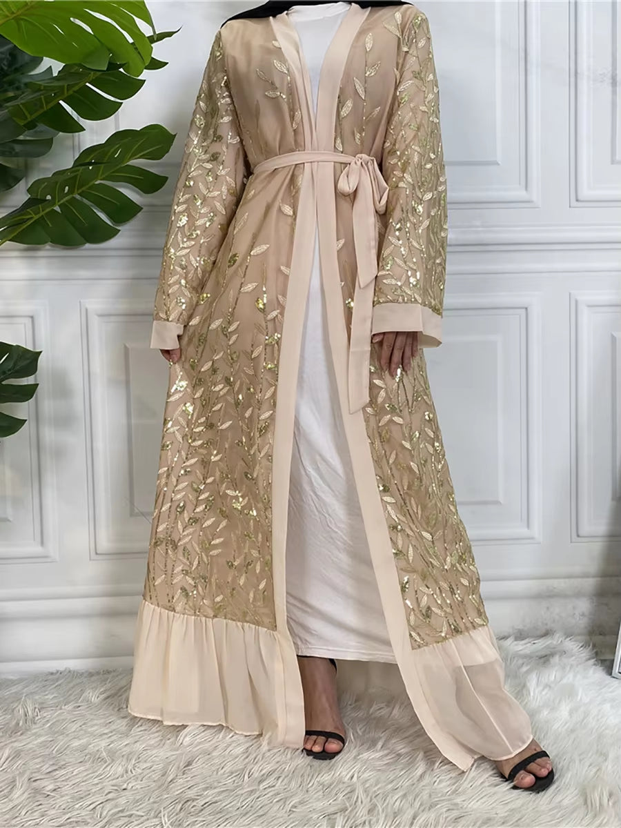 Ramadan Arab Embroidery Chiffon Hijab Open Dubai Abaya Kimono Muslim Fashion Turkey Kaftan Women Dress Caftan Islamic Clothing