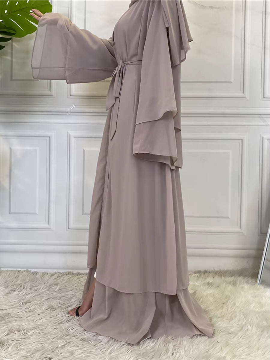 Hot Selling Dubai Abaya Chiffon Fashion Cardigan Muslim for Women Modest Robe Turkey Kaftan Ramadan Arabic Islamic Clothing