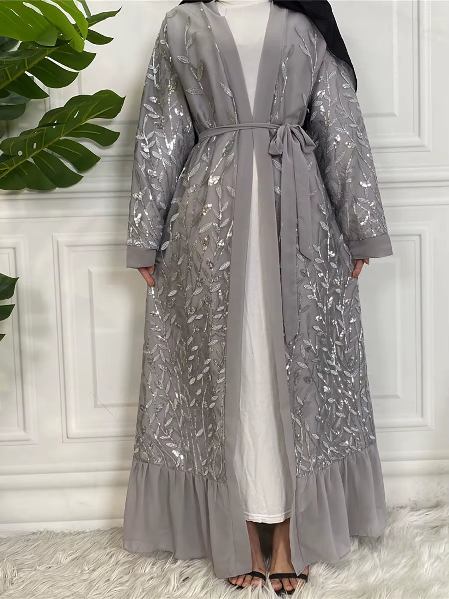 Ramadan Arab Embroidery Chiffon Hijab Open Dubai Abaya Kimono Muslim Fashion Turkey Kaftan Women Dress Caftan Islamic Clothing