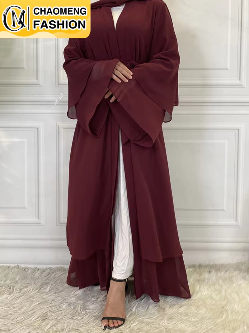 Hot Selling Dubai Abaya Chiffon Fashion Cardigan Muslim for Women Modest Robe Turkey Kaftan Ramadan Arabic Islamic Clothing