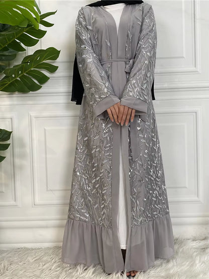 Ramadan Arab Embroidery Chiffon Hijab Open Dubai Abaya Kimono Muslim Fashion Turkey Kaftan Women Dress Caftan Islamic Clothing