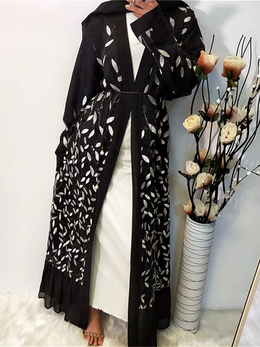 Ramadan Arab Embroidery Chiffon Hijab Open Dubai Abaya Kimono Muslim Fashion Turkey Kaftan Women Dress Caftan Islamic Clothing