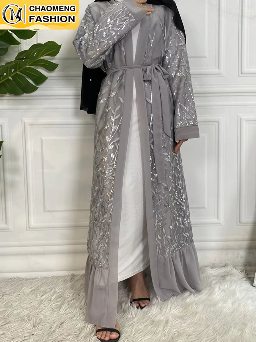 Ramadan Arab Embroidery Chiffon Hijab Open Dubai Abaya Kimono Muslim Fashion Turkey Kaftan Women Dress Caftan Islamic Clothing