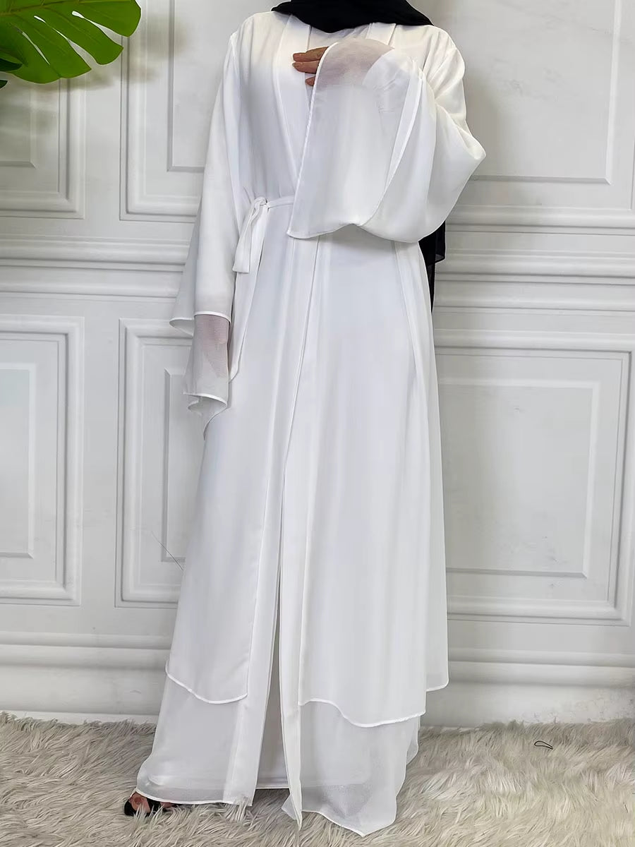 Hot Selling Dubai Abaya Chiffon Fashion Cardigan Muslim for Women Modest Robe Turkey Kaftan Ramadan Arabic Islamic Clothing