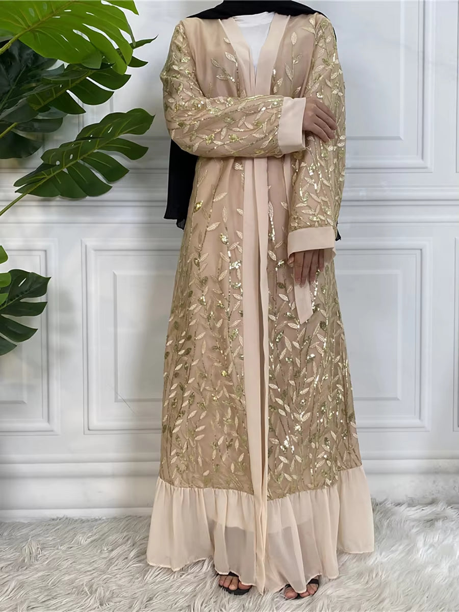 Ramadan Arab Embroidery Chiffon Hijab Open Dubai Abaya Kimono Muslim Fashion Turkey Kaftan Women Dress Caftan Islamic Clothing