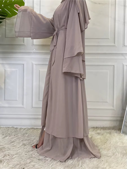 Hot Selling Dubai Abaya Chiffon Fashion Cardigan Muslim for Women Modest Robe Turkey Kaftan Ramadan Arabic Islamic Clothing