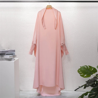 Muslim Abaya Women Jilbab Islamic Clothing Dubai Saudi Black Robe Turkish Modesty One-Piece Prayer Dress Hooded Smocking Sleeve