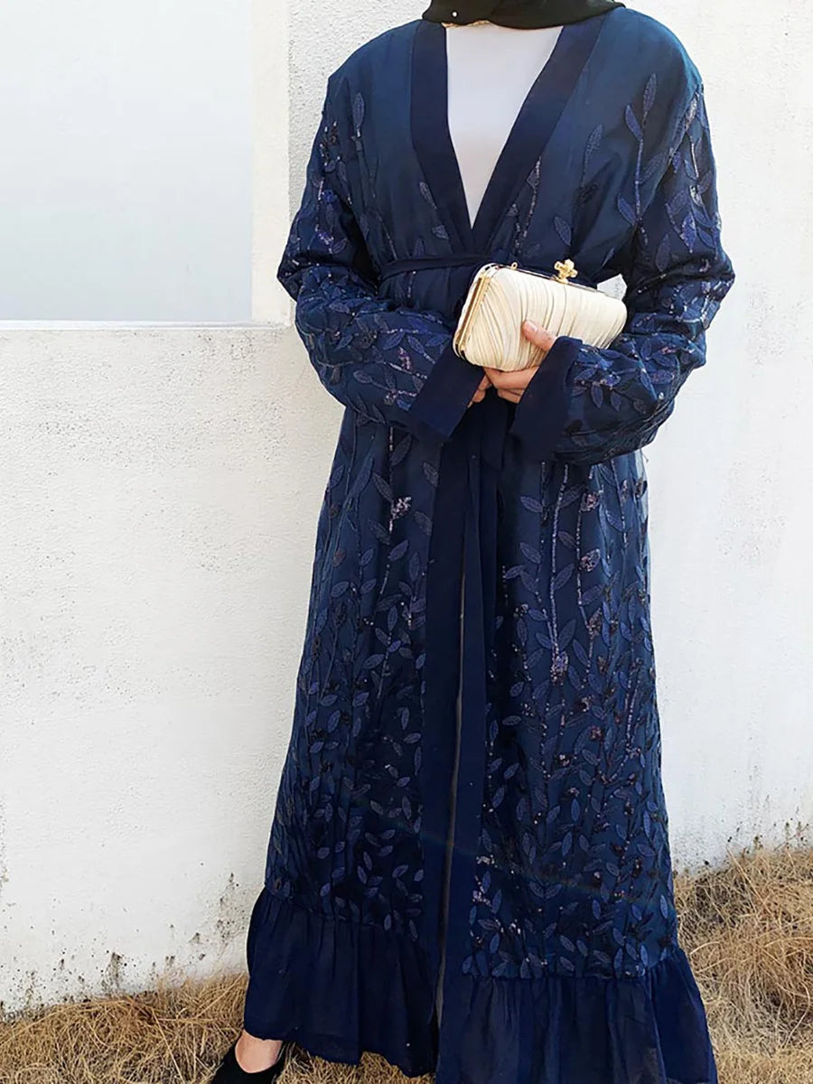 Ramadan Arab Embroidery Chiffon Hijab Open Dubai Abaya Kimono Muslim Fashion Turkey Kaftan Women Dress Caftan Islamic Clothing
