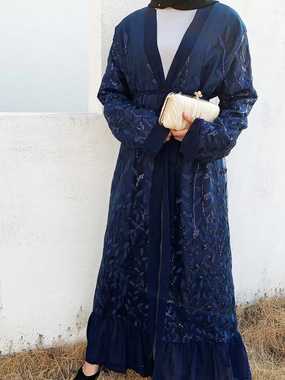 Ramadan Arab Embroidery Chiffon Hijab Open Dubai Abaya Kimono Muslim Fashion Turkey Kaftan Women Dress Caftan Islamic Clothing