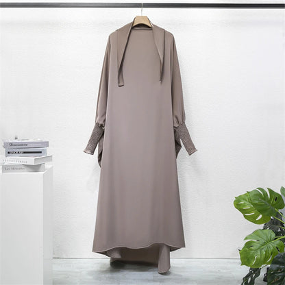 Muslim Abaya Women Jilbab Islamic Clothing Dubai Saudi Black Robe Turkish Modesty One-Piece Prayer Dress Hooded Smocking Sleeve