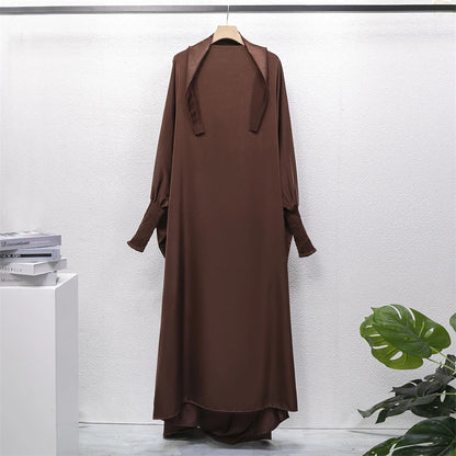 Muslim Abaya Women Jilbab Islamic Clothing Dubai Saudi Black Robe Turkish Modesty One-Piece Prayer Dress Hooded Smocking Sleeve