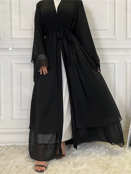 Hot Selling Dubai Abaya Chiffon Fashion Cardigan Muslim for Women Modest Robe Turkey Kaftan Ramadan Arabic Islamic Clothing