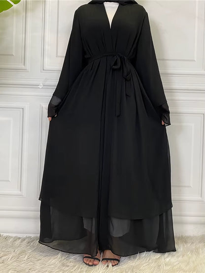 Hot Selling Dubai Abaya Chiffon Fashion Cardigan Muslim for Women Modest Robe Turkey Kaftan Ramadan Arabic Islamic Clothing