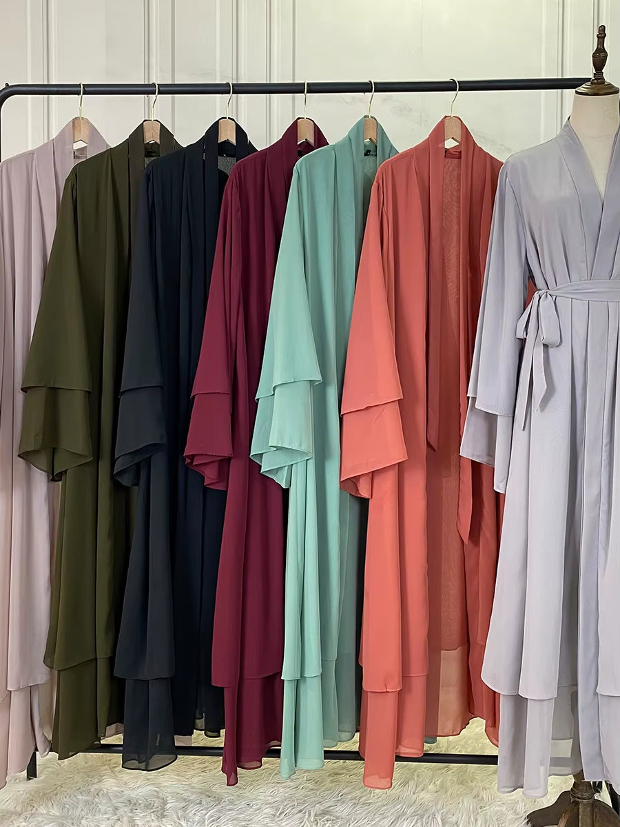 Hot Selling Dubai Abaya Chiffon Fashion Cardigan Muslim for Women Modest Robe Turkey Kaftan Ramadan Arabic Islamic Clothing